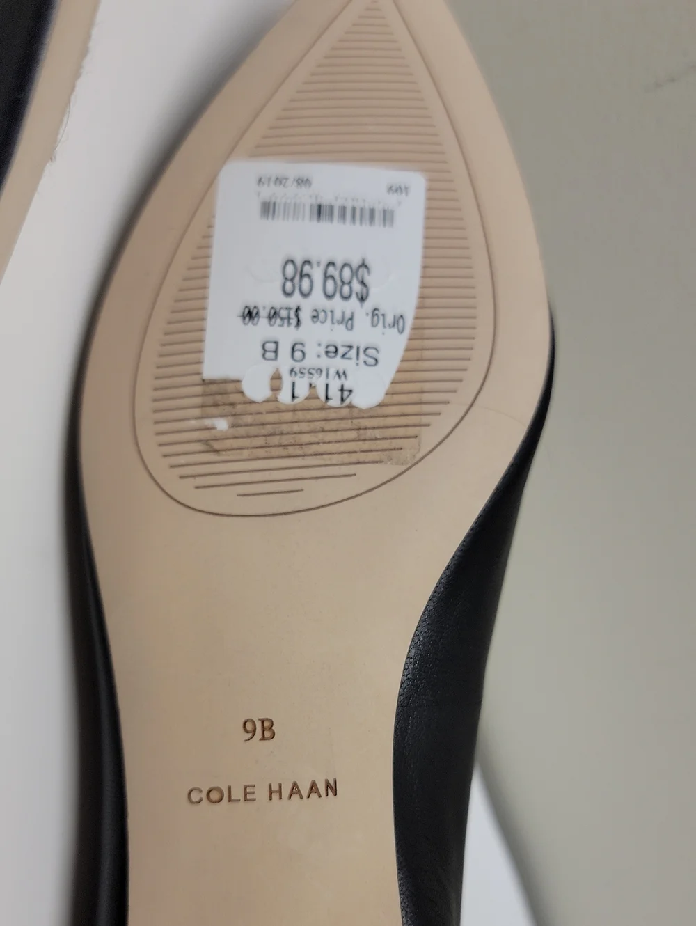 Cole Haan Vintage Black Pointed Toe Leather Flats Sz 9